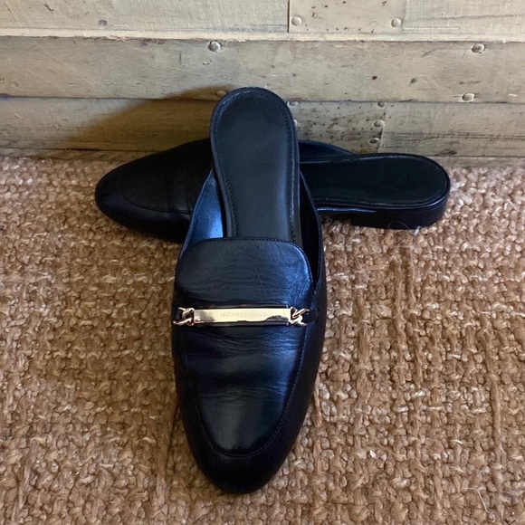 MICHAEL KORS DESIGNER BLACK 100% LEATHER MULES SLIP ON LOAFER SHOES 8 M - Picture 10 of 16